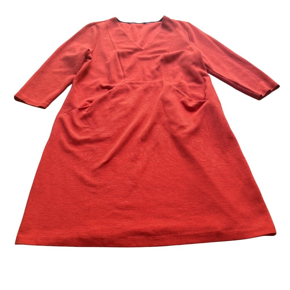Boden Size 16 Orange Bronte Ottoman 3/4 Sleeve V-Neck Knee Length Shift Dress